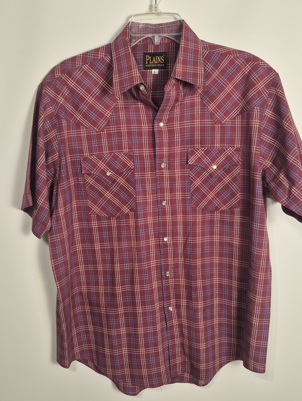 Plains Western Wear Mens Large Pearl Snap Plaid Cowboy Shirt Short Sleeve